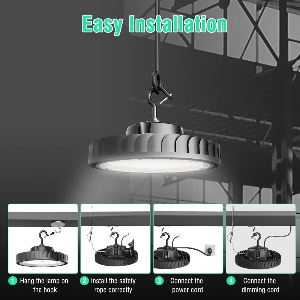 UFO Led High Bay Light 200W 4Pack 30000LM Eqv.800W MH/HPS,High Bay LED Shop Lights 5000K 0-10V Dimmable,High Bay Light for Warehouse Workshop Factory
