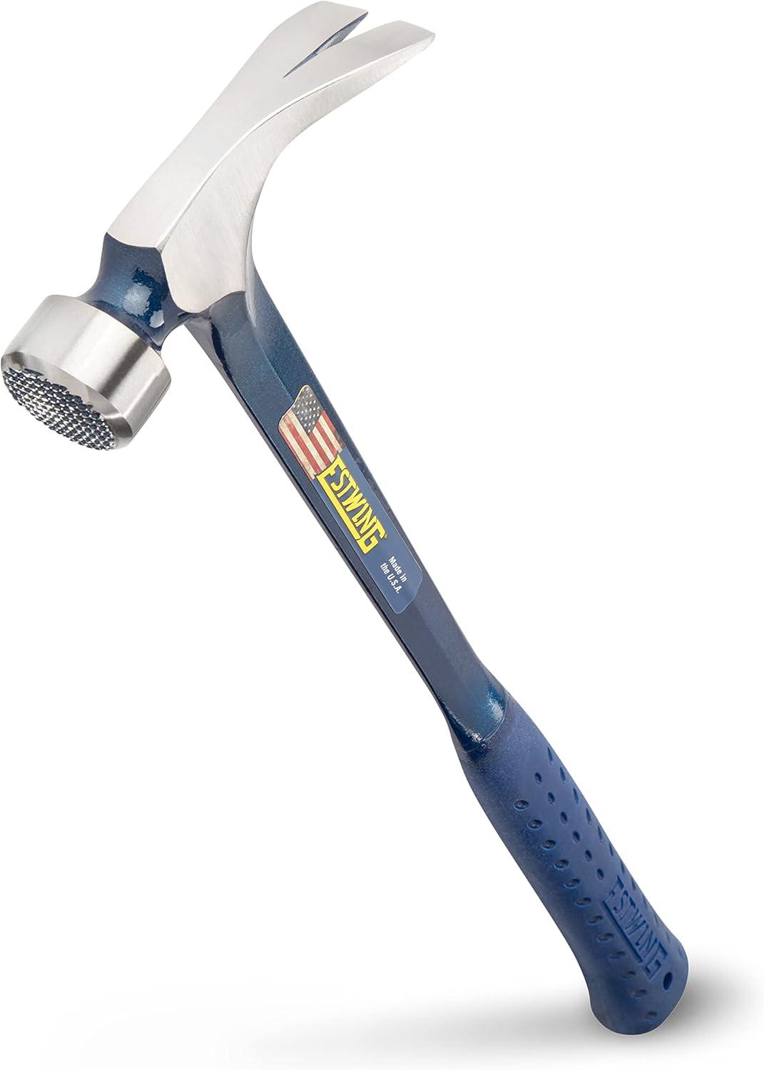 Polished Steel Framing Hammer with Blue Textured Handle, 18"