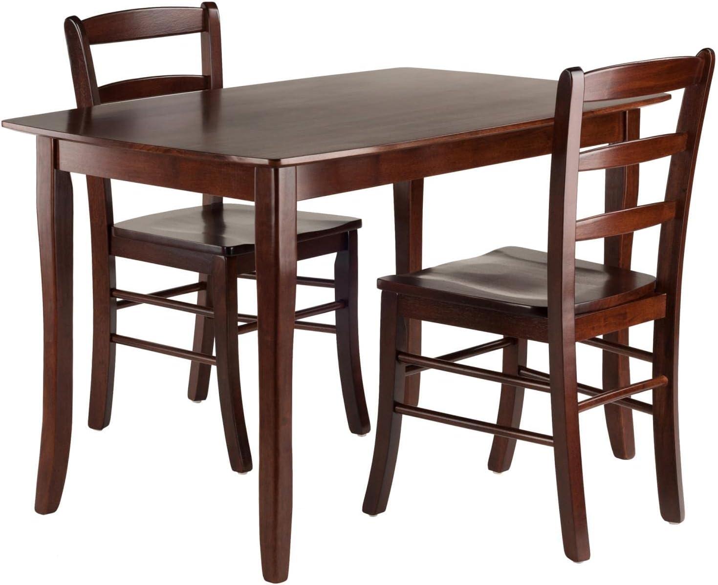 Winsome 3pc Inglewood Dining Table with 2 Ladderback Chairs Walnut : Solid Wood, Non-Extension, Rectangle