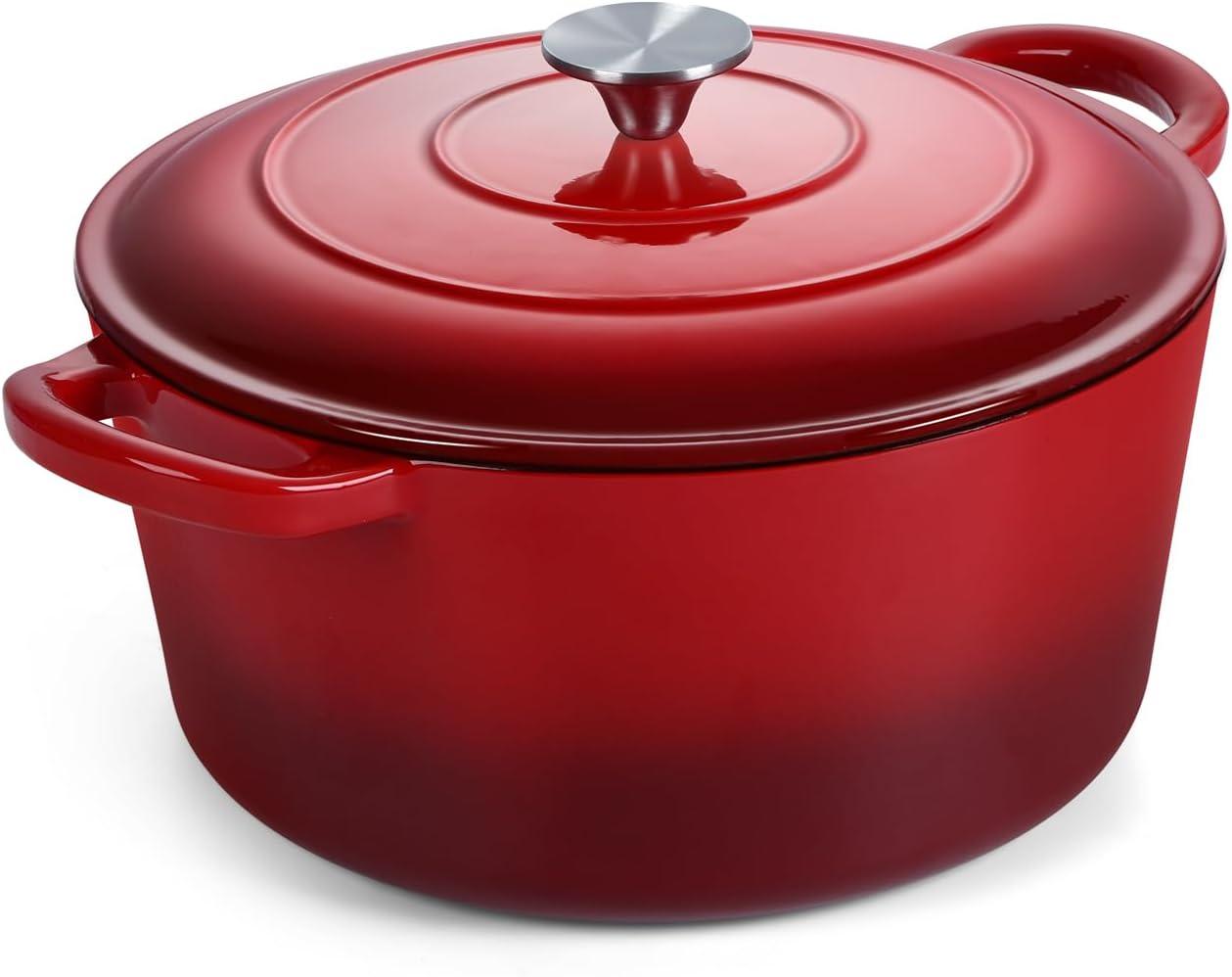 Onader 5QT Enameled Cast Iron Dutch Oven, Round Dutch Oven Pot with Lid for Sourdough Bread Baking - Red