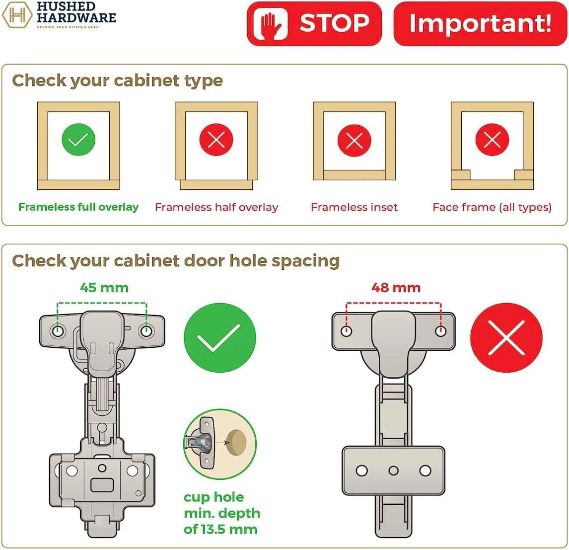 Soft Close Cabinet Hinge Set. 20 Frameless Full Overlay Cabinet Hinges for Kitchen Cabinets with Adjustable Closing Speeds.