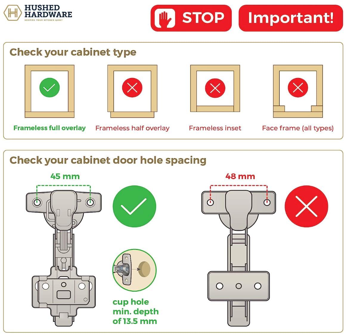 Soft Close Cabinet Hinge Set. 20 Frameless Full Overlay Cabinet Hinges for Kitchen Cabinets with Adjustable Closing Speeds.