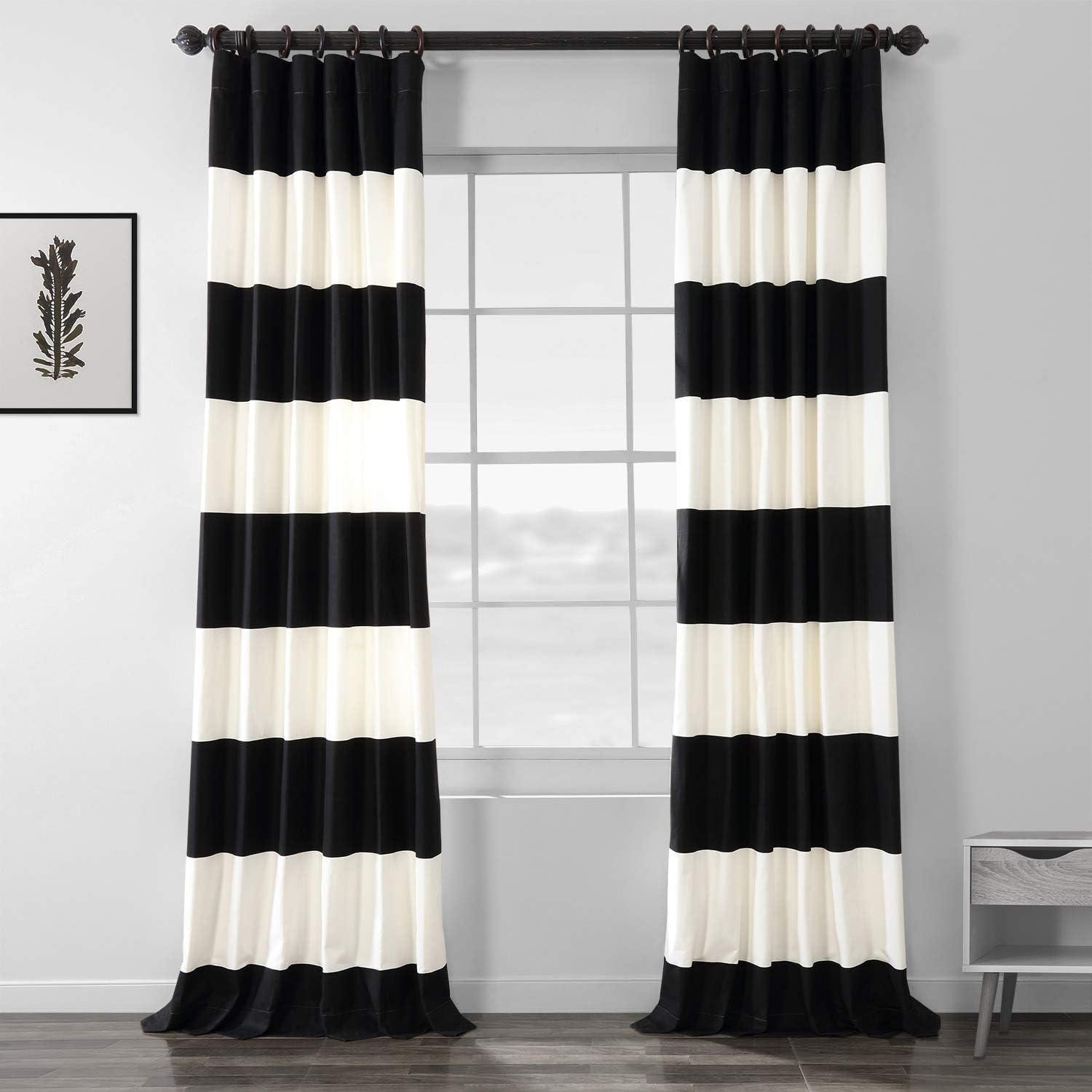 Onyx Black & Off White Horizontal Stripe Curtain (1 Panel), Onyx Black & Off White, 50W X 96L