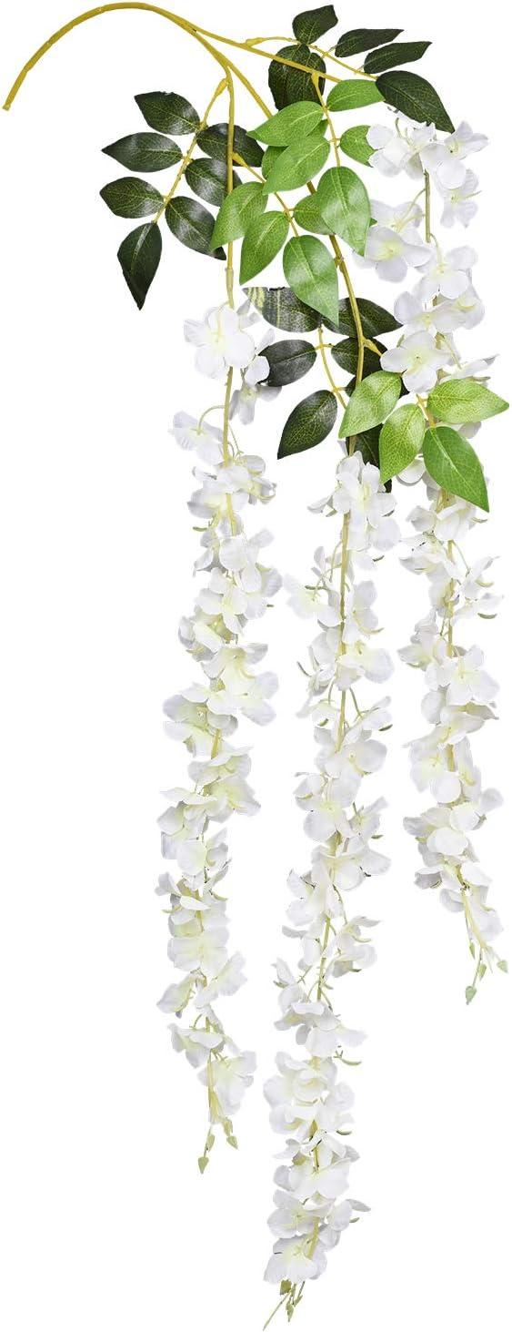 Sinhoon 6 Pack 3.75 Feet/Piece Artificial Fake Wisteria Vine Ratta Hanging Garland Silk Flowers String Home Party Wedding Decor (White)