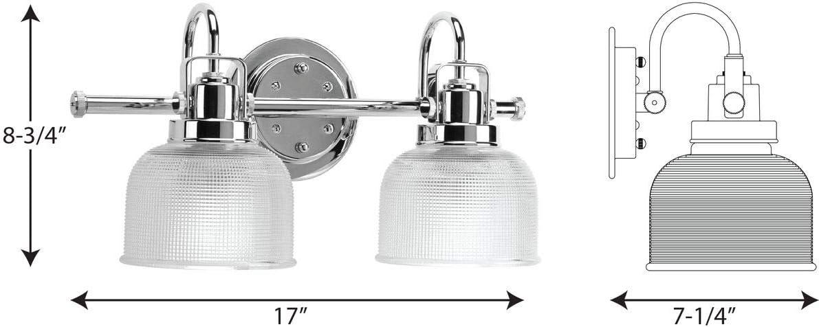 Archie Coastal 2-Light Chrome Vanity Light with Prismatic Glass