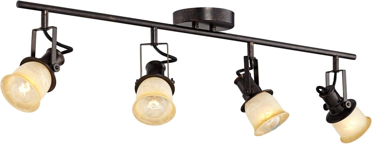 Pro Track 4-Head Ceiling or Wall Track Light Fixture Kit Spot Light Directional Brown Bronze Finish Amber Glass Traditional Kitchen Bathroom 34" Wide