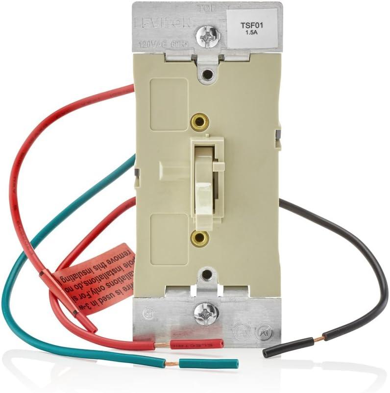 Leviton Toggle Slide Fan Speed Control, 1.5 A-120VAC @ 60Hz, Single Pole or 3-way, TSF01-10I, Ivory