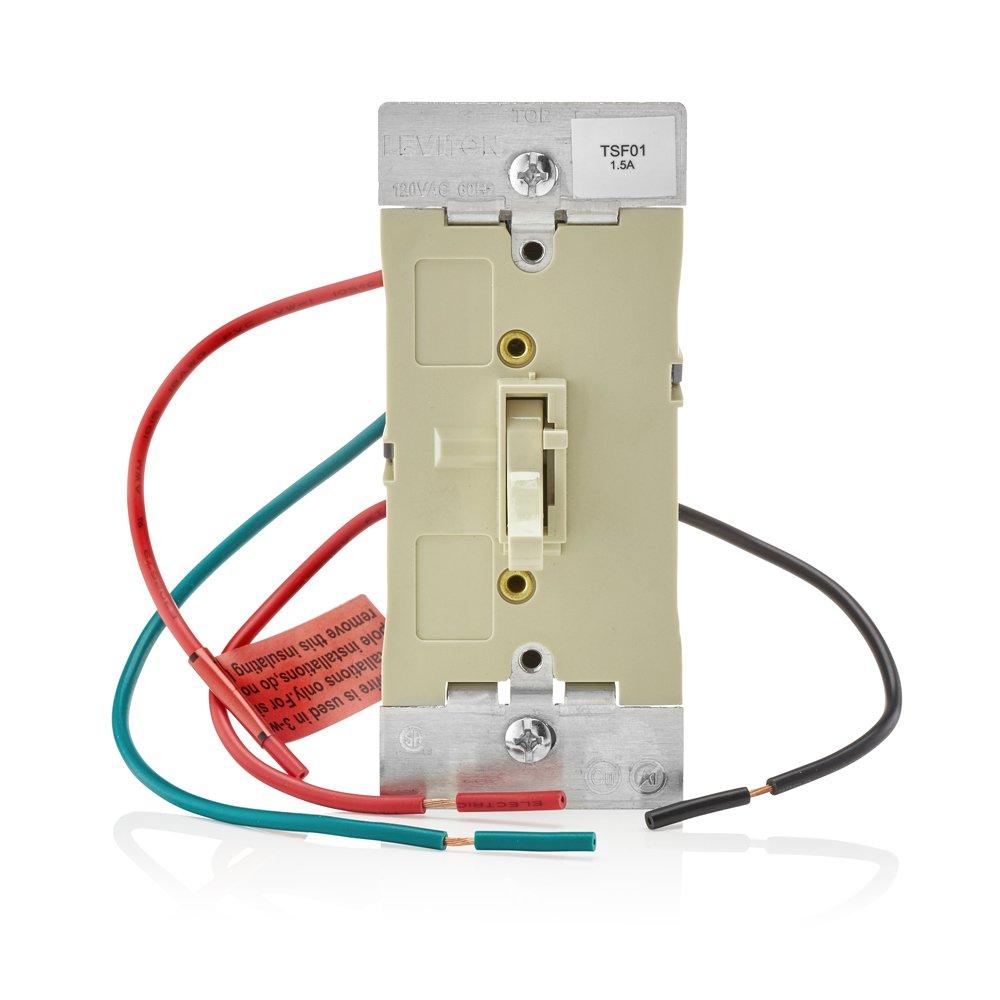 Leviton Toggle Slide Fan Speed Control, 1.5 A-120VAC @ 60Hz, Single Pole or 3-way, TSF01-10I, Ivory