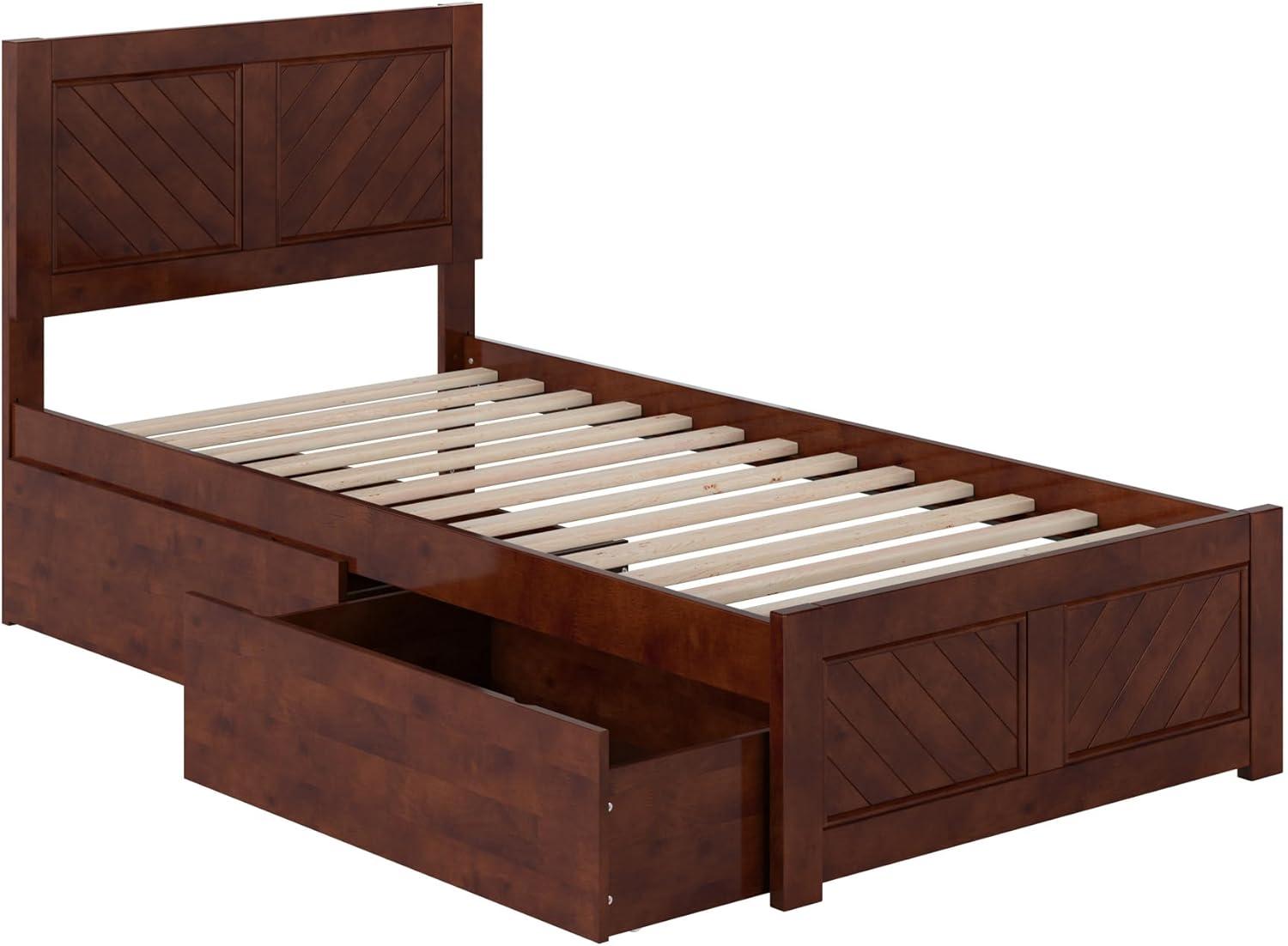AFI Canyon Walnut Solid Wood Platform Bed with Matching Footboard & Storage Drawers, Queen