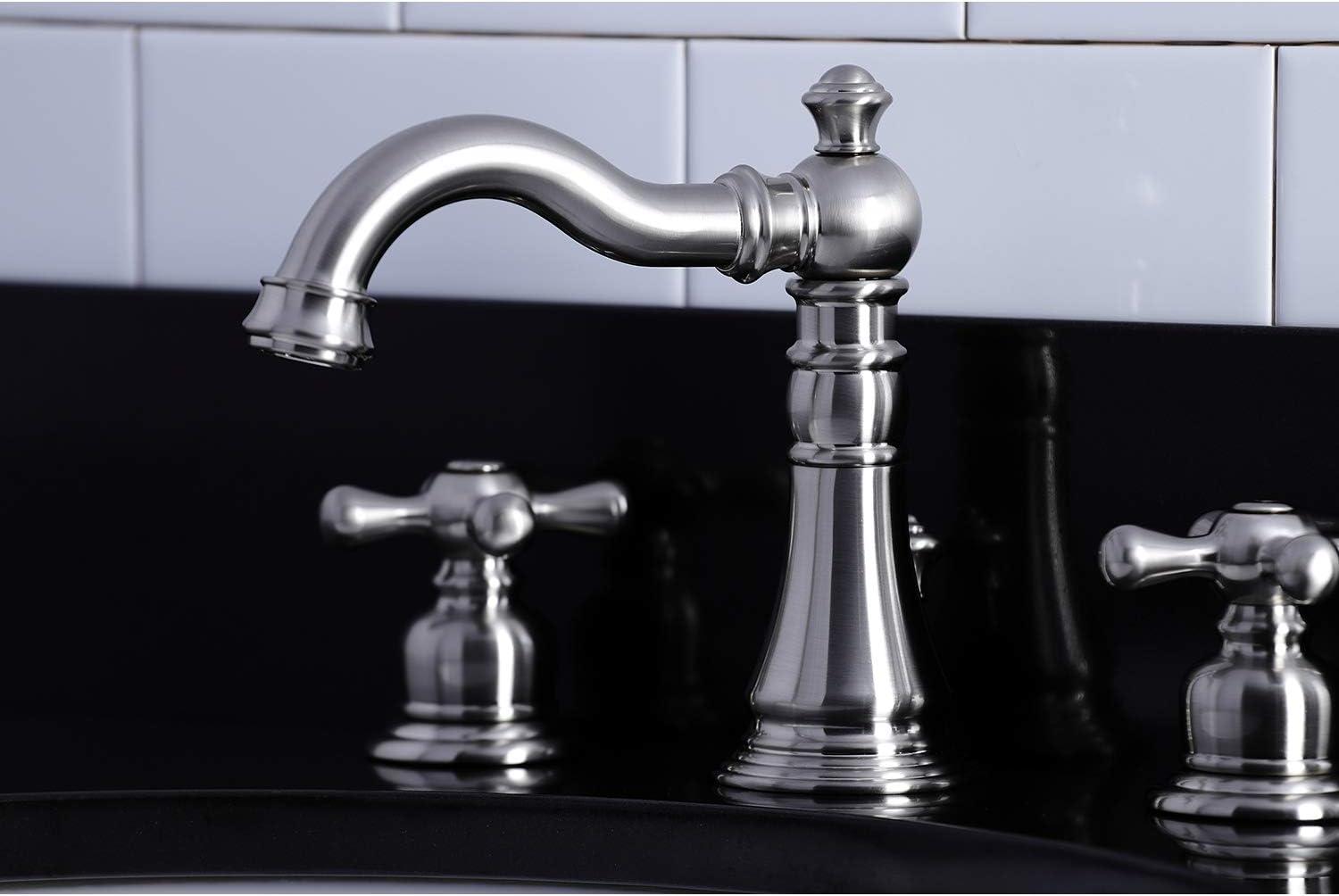 Kingston Brass American Classic Two-Handle 3-Hole Deck Mount Widespread Bathroom Faucet with Pop-Up Drain