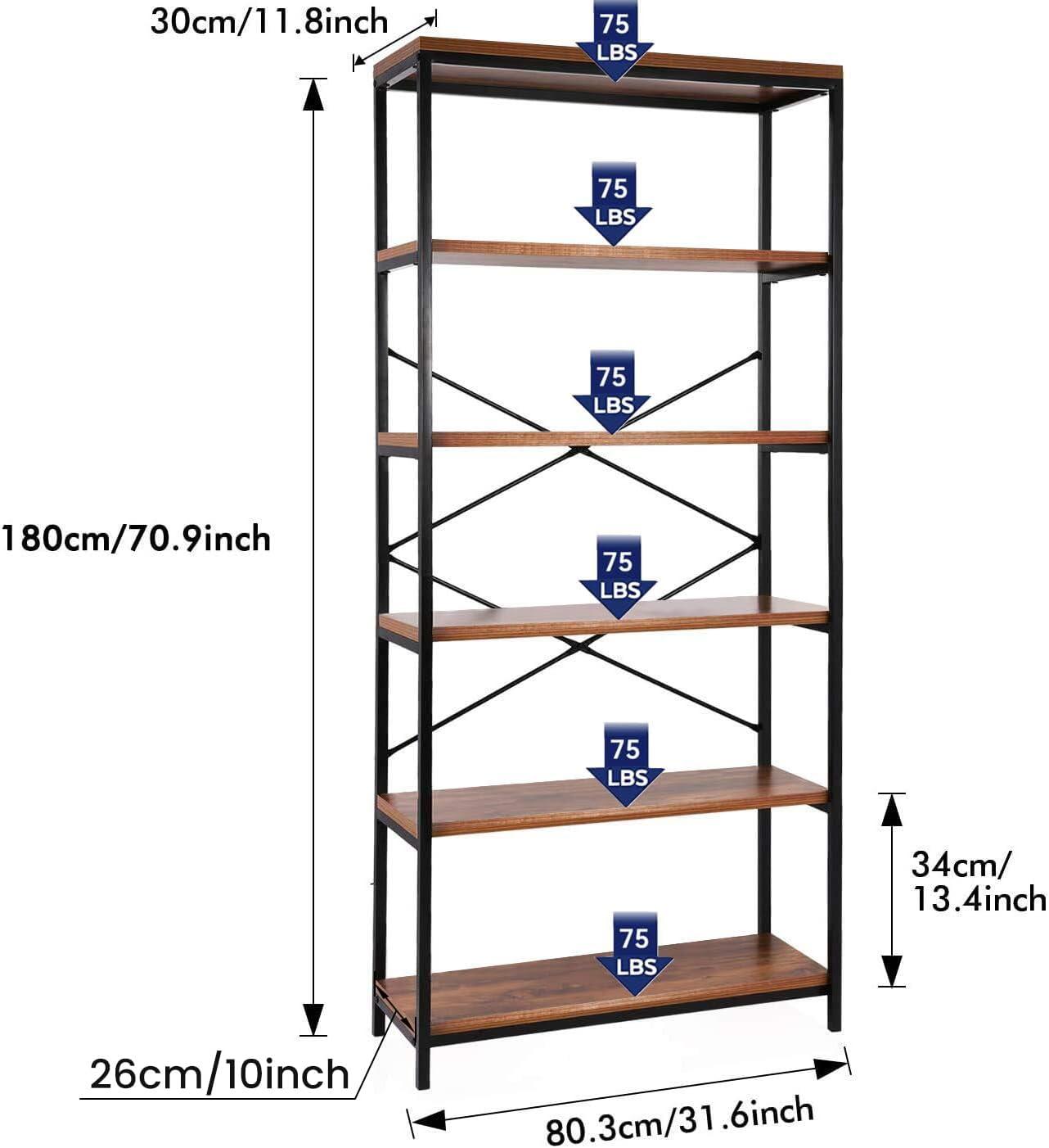 Tall Black Wood 6-Tier Ladder Bookshelf with Cubes