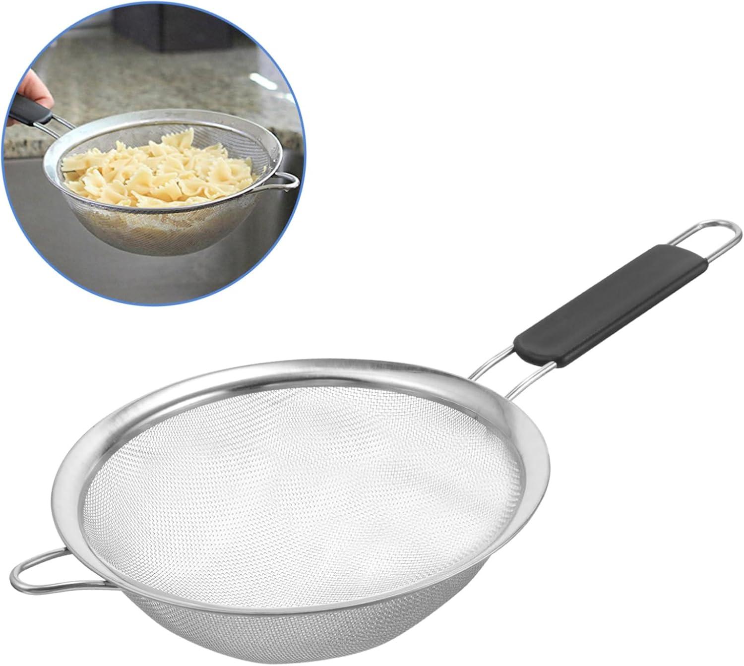 Kafoor 9" Large Fine Mesh Strainer with Thermo Plastic Rubber Handle - Sieve Fine Mesh Stainless Steel - Ideal to Strain Pasta, Quinoa and Rice.