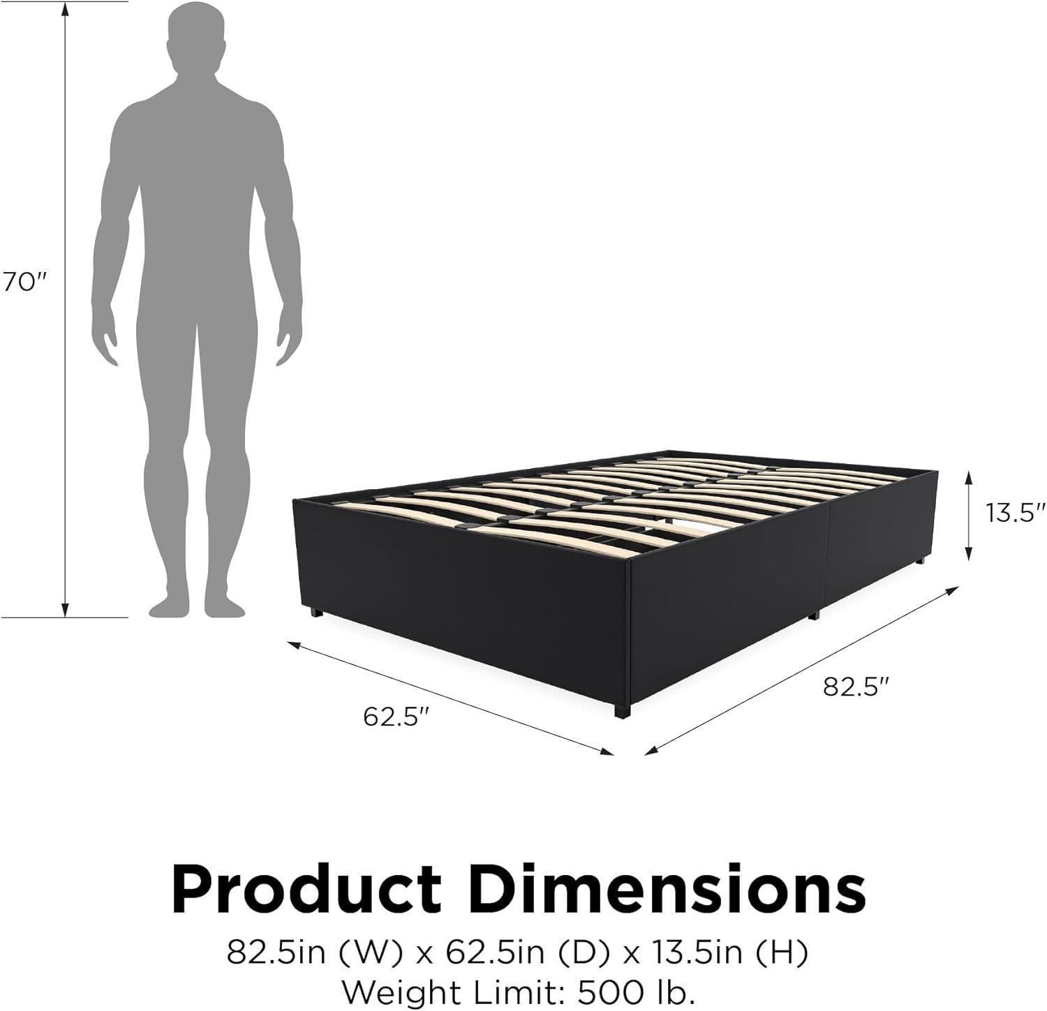DHP Maven Platform Bed with Storage, Queen, Black Faux Leather