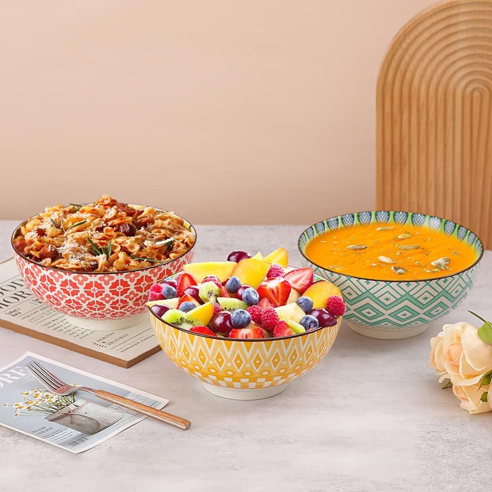 AHX arge Ceramic Serving Bowl Set - 8-InchColorful Porcelain Pasta Bowls - Perfect for Salad, Soup, Noodle, Ramen - Microwave and Dishwasher Safe - 57 oz (1400 ml)