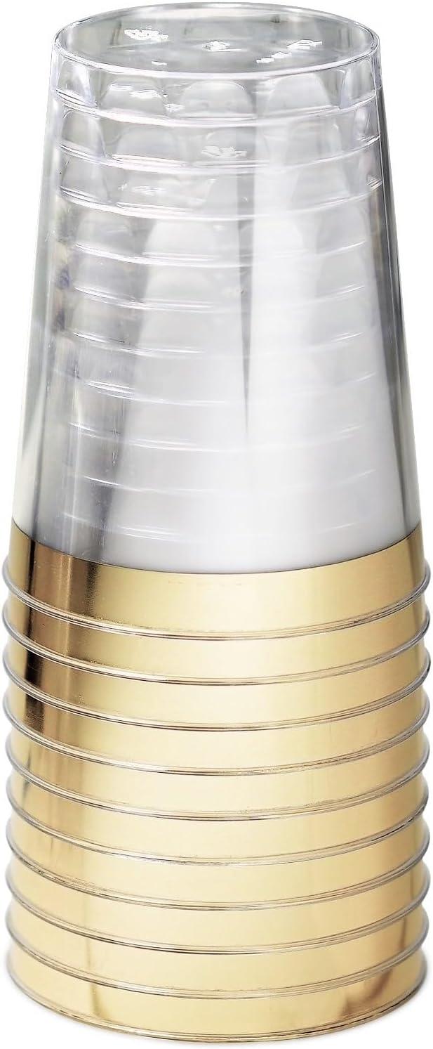 " OCCASIONS " 200 Piece set (25 Guests)-Wedding Plastic Plates & cutlery -Disposable heavyweight Dinnerware 10.5'', 8'' + Silverware + Cups + Napkins (Imperial in Rose Pink & Gold)