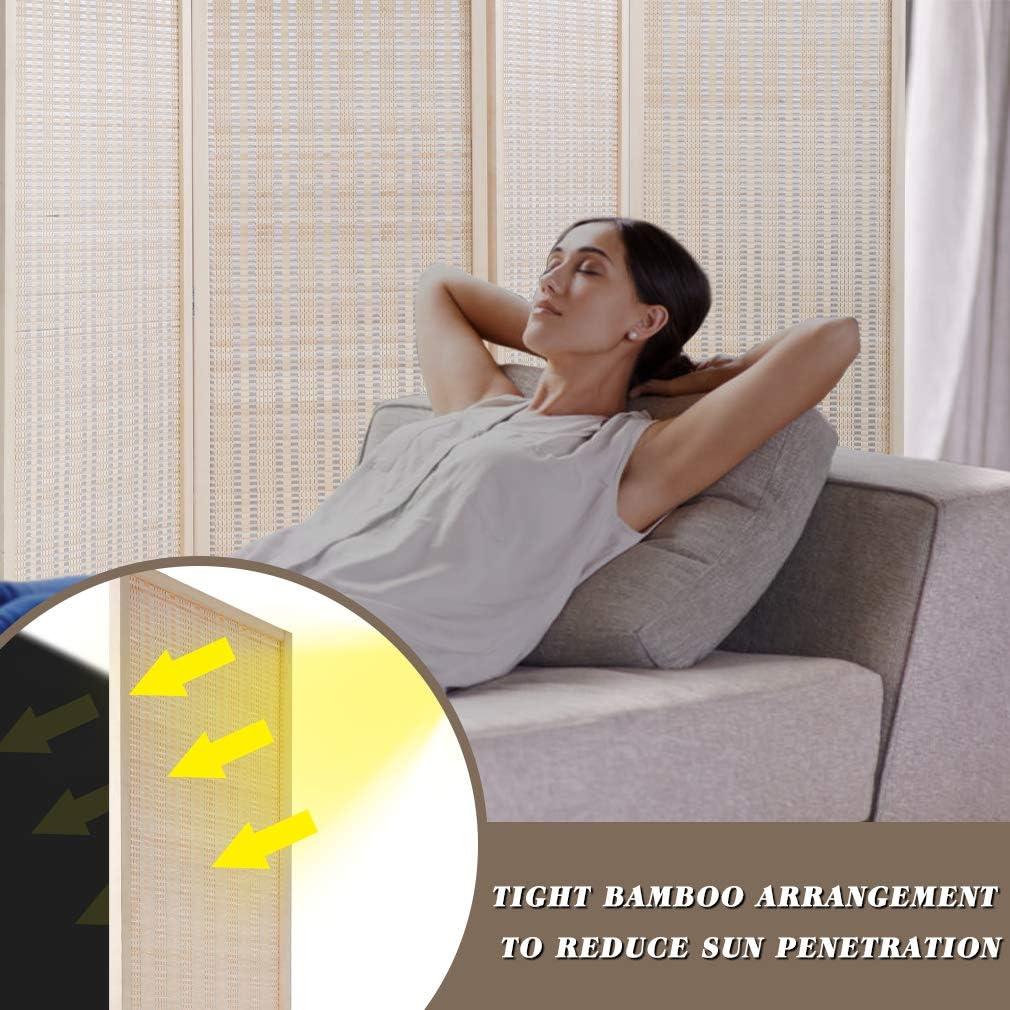 FDW Bamboo Room Divider Folding Privacy Wooden Screen 4 Panel 72 Inches High 17.7 Inches Wide Room Divider for Living Room Bedroom Study,Natural