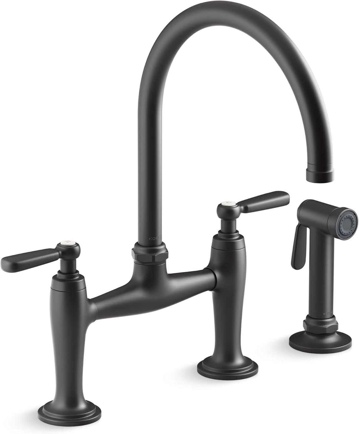 Edalyn by Studio McGee Two-Hole Bridge Kitchen Sink Faucet with Side Sprayer