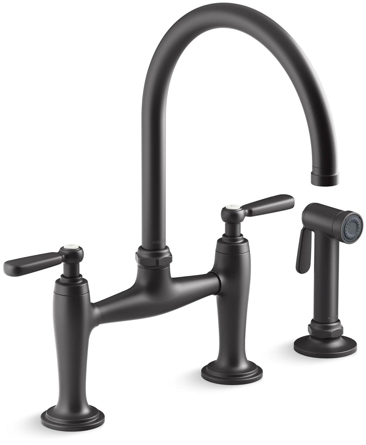 Edalyn by Studio McGee Two-Hole Bridge Kitchen Sink Faucet with Side Sprayer