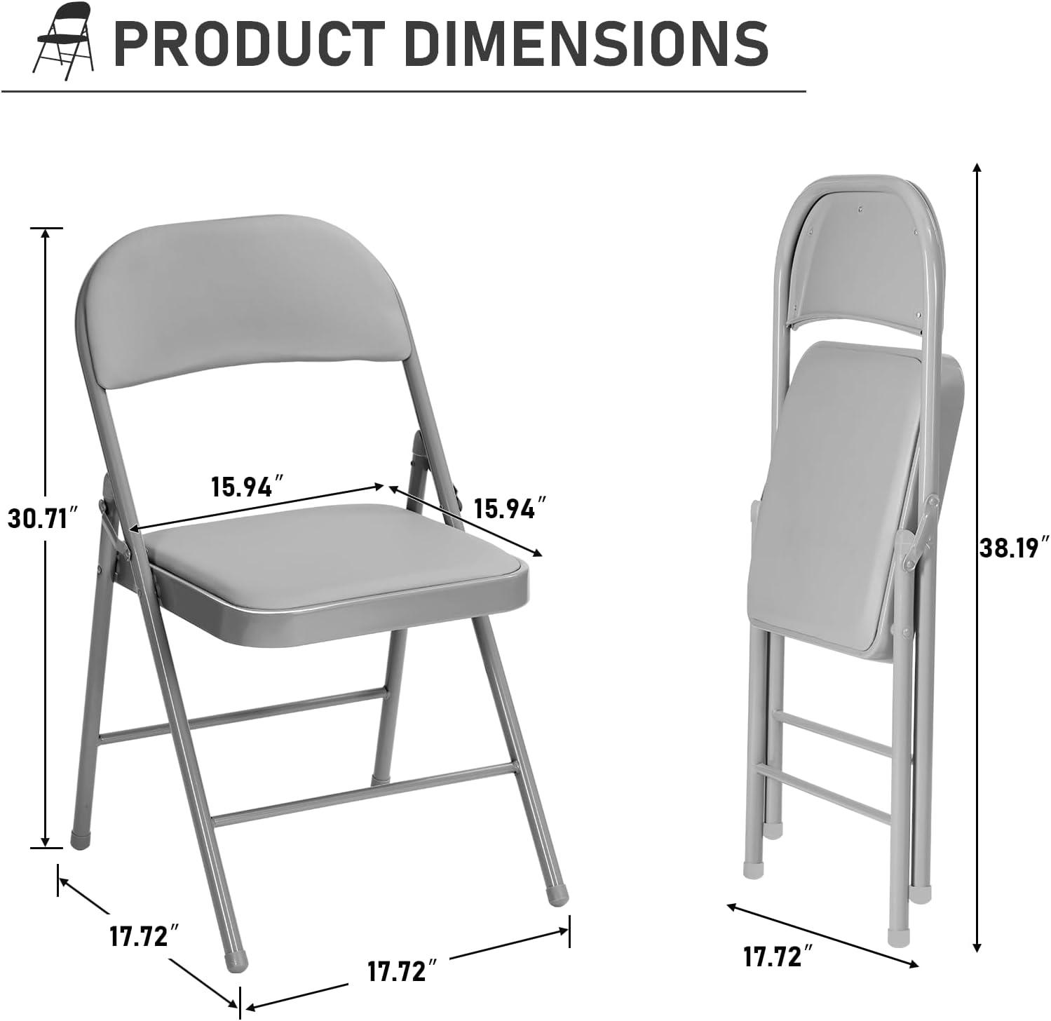 6 Pack Gray Folding Chairs with Padded Cushion and Back for Outside Portable Stackable Commercial Foldable Chairs with Steel Frame for Events Office Wedding Party, 330lbs Capacity