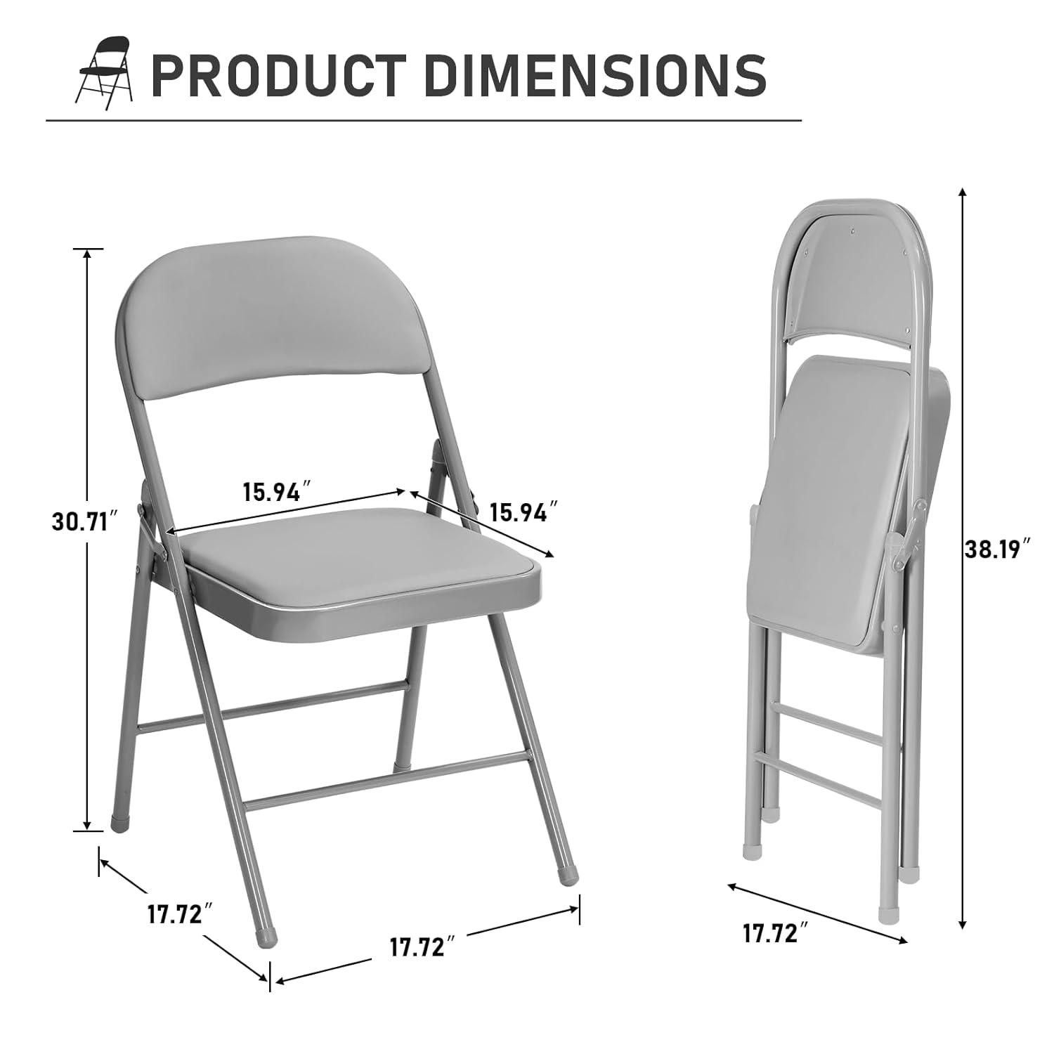6 Pack Gray Folding Chairs with Padded Cushion and Back for Outside Portable Stackable Commercial Foldable Chairs with Steel Frame for Events Office Wedding Party, 330lbs Capacity