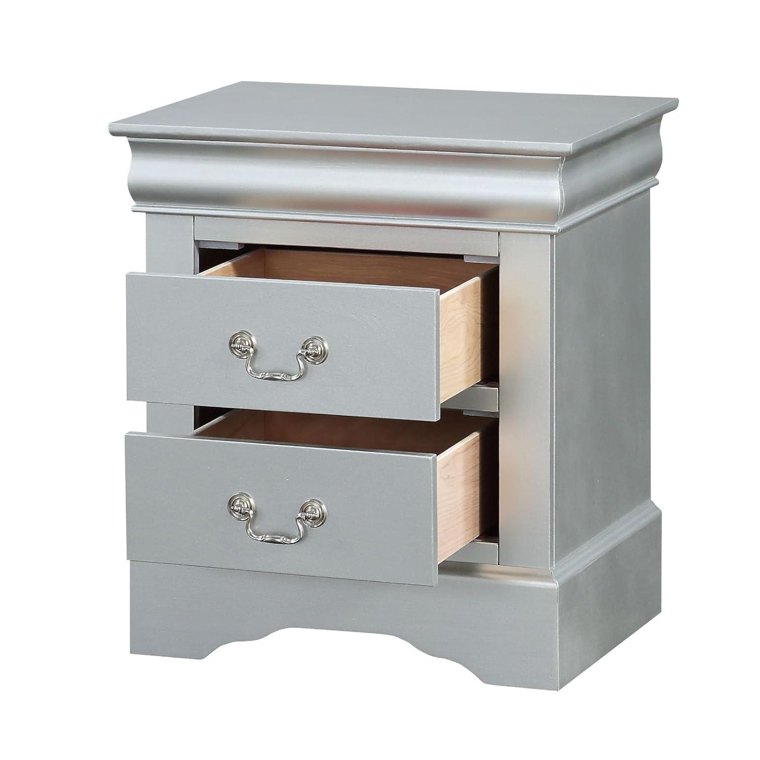Acme Furniture Louis Philippe III Nightstand Platinum Finish