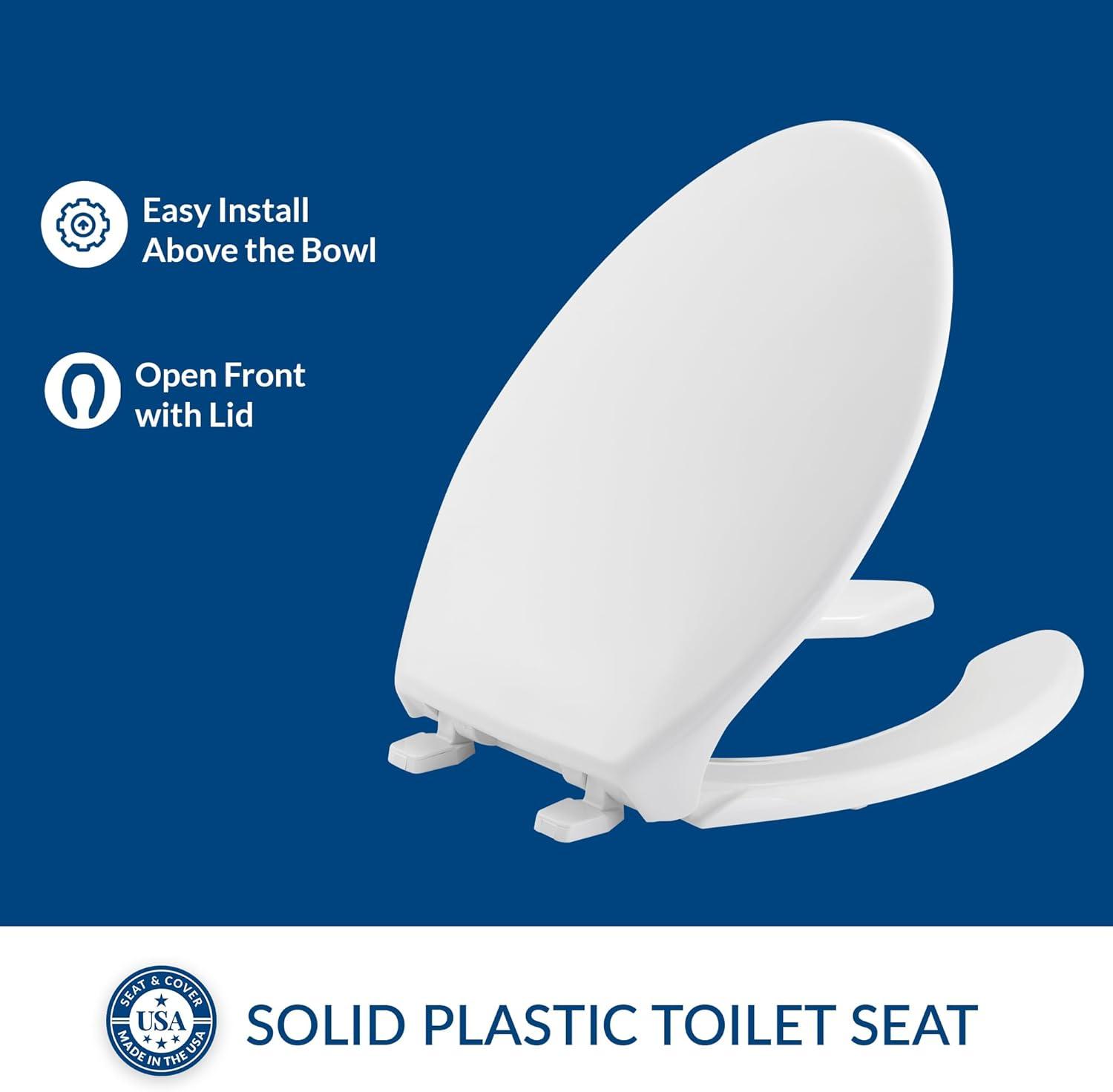 Bemis 7B1950 000 BEMIS 1950 Commercial Heavy Duty Open Front Toilet Seat with Cover, ELONGATED, Plastic, White