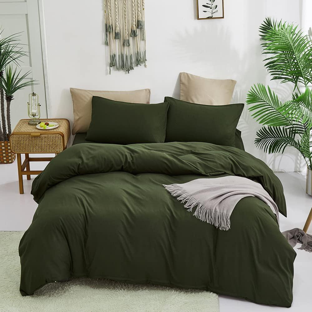 AMWAN Army Green Duvet Cover Full Bedding Set Modern Soft Olive Green Duvet Cover Full Size 3 Pieces Comforter Cover Forest Green Bedding Duvet Cover 1 Green Duvet Cover 80”x90” with 2 Pillowcases