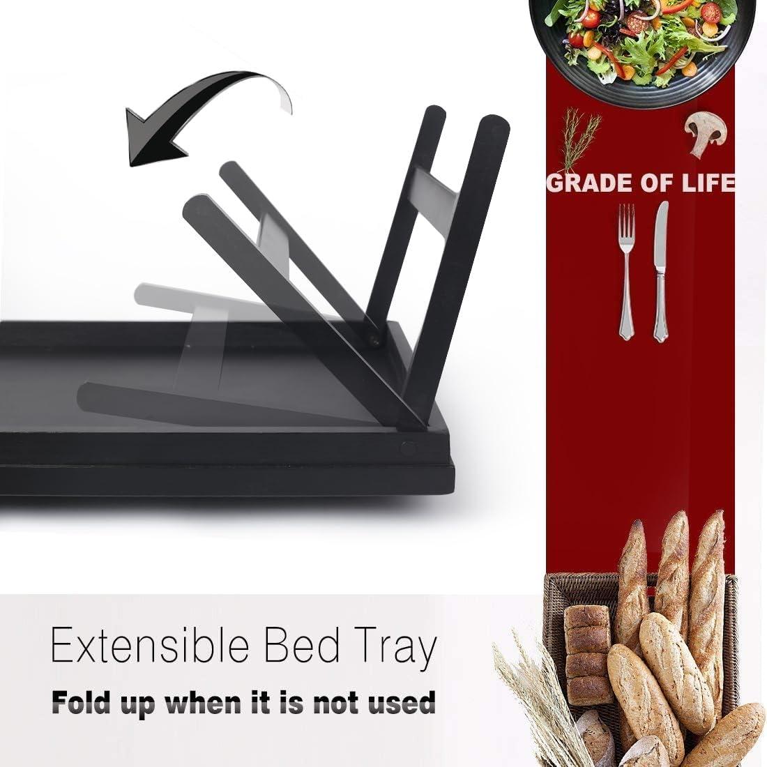 Multi-Purpose Bamboo Wood Lap Desk - Folding Legs, Breakfast Food Tray, Serving Dinner Tea TV Tray - Lightweight, Minimalist Black