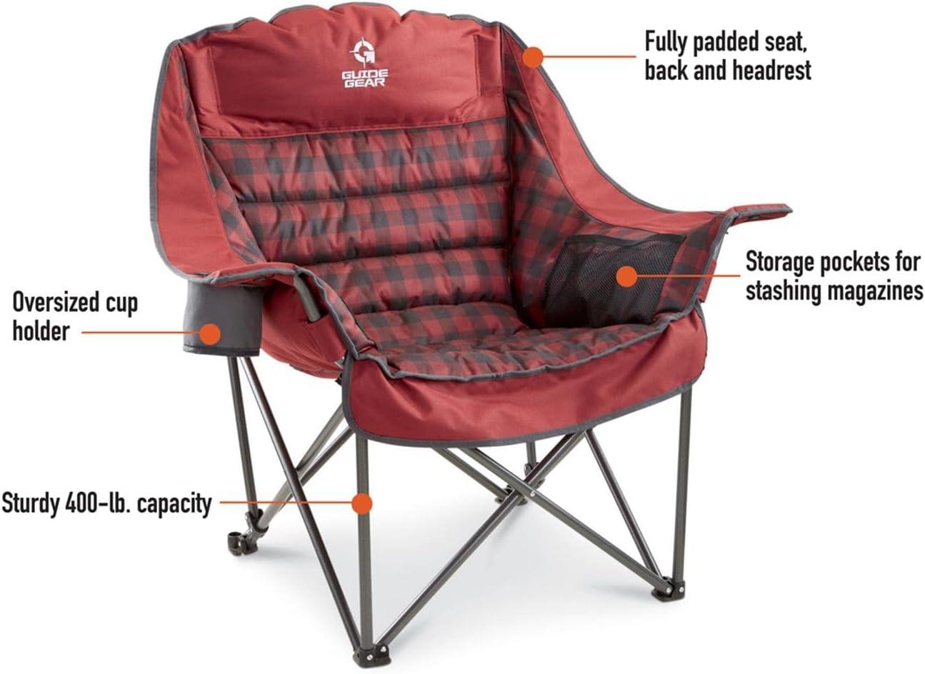 Guide Gear Oversized XL Comfort Padded Camping Chair, 400-lb. Capacity. Red Plaid