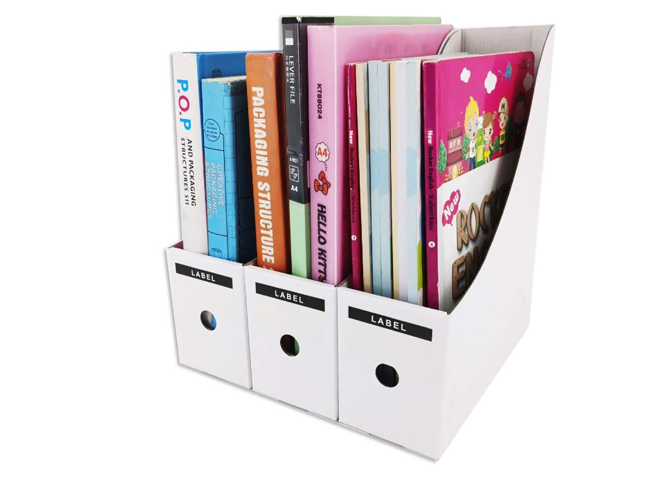 HUAPRINT Magazine File Holder(12 Pack,White)-Folder Holder,Desk File Organizer,Document Holder Box,Magazine Storage Box,With Labels