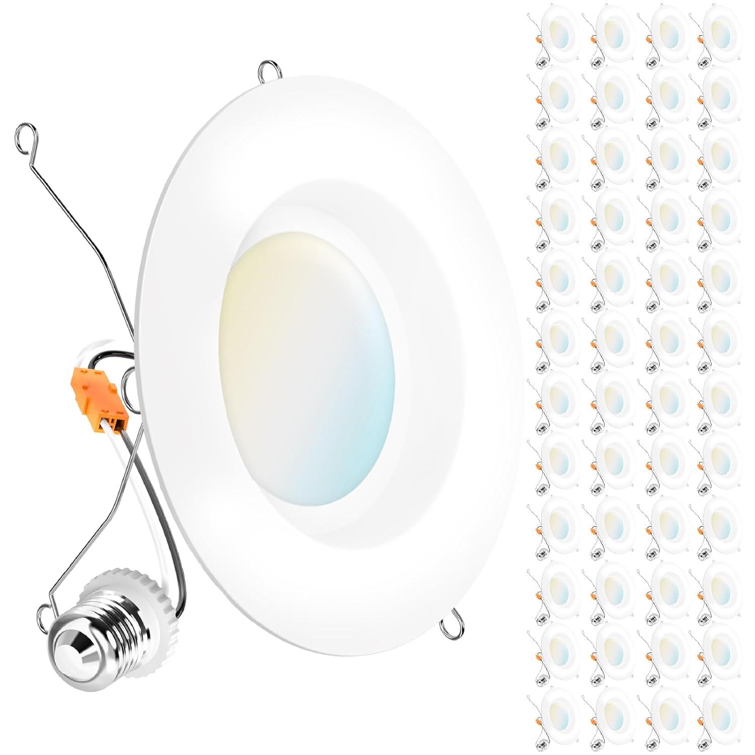 Sunco 48 Pack 6 Inch LED Can Lights, Retrofit Recessed Lighting, Smooth Trim, 965 LM, 13W (75W Equivalent), Selectable CCT 2700K/3000K/3500K/4000K/5000K, Dimmable, Damp Rated UL