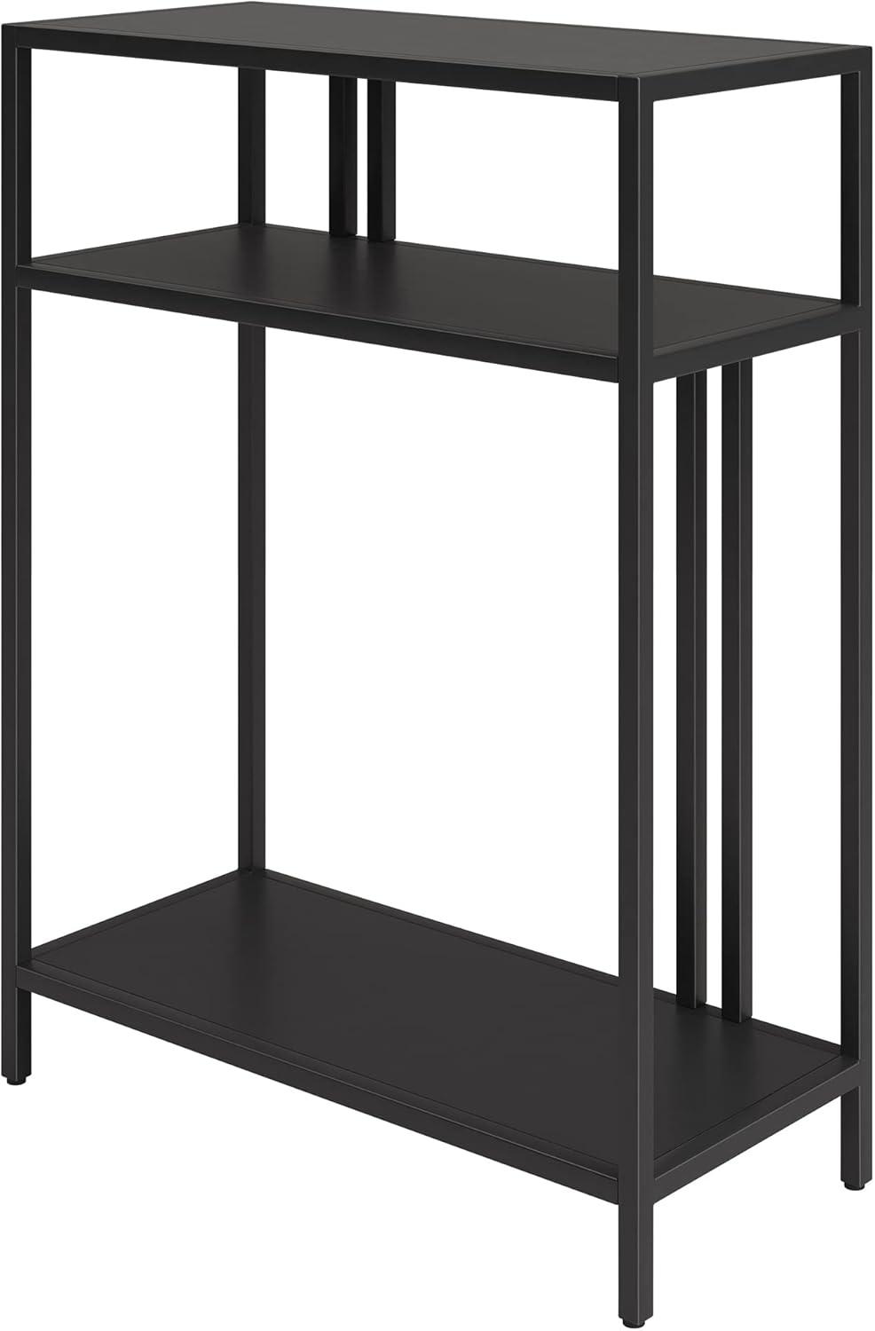 Evelyn&Zoe Cortland 22" Wide Rectangular Console Table with Metal Shelves, Blackened Bronze