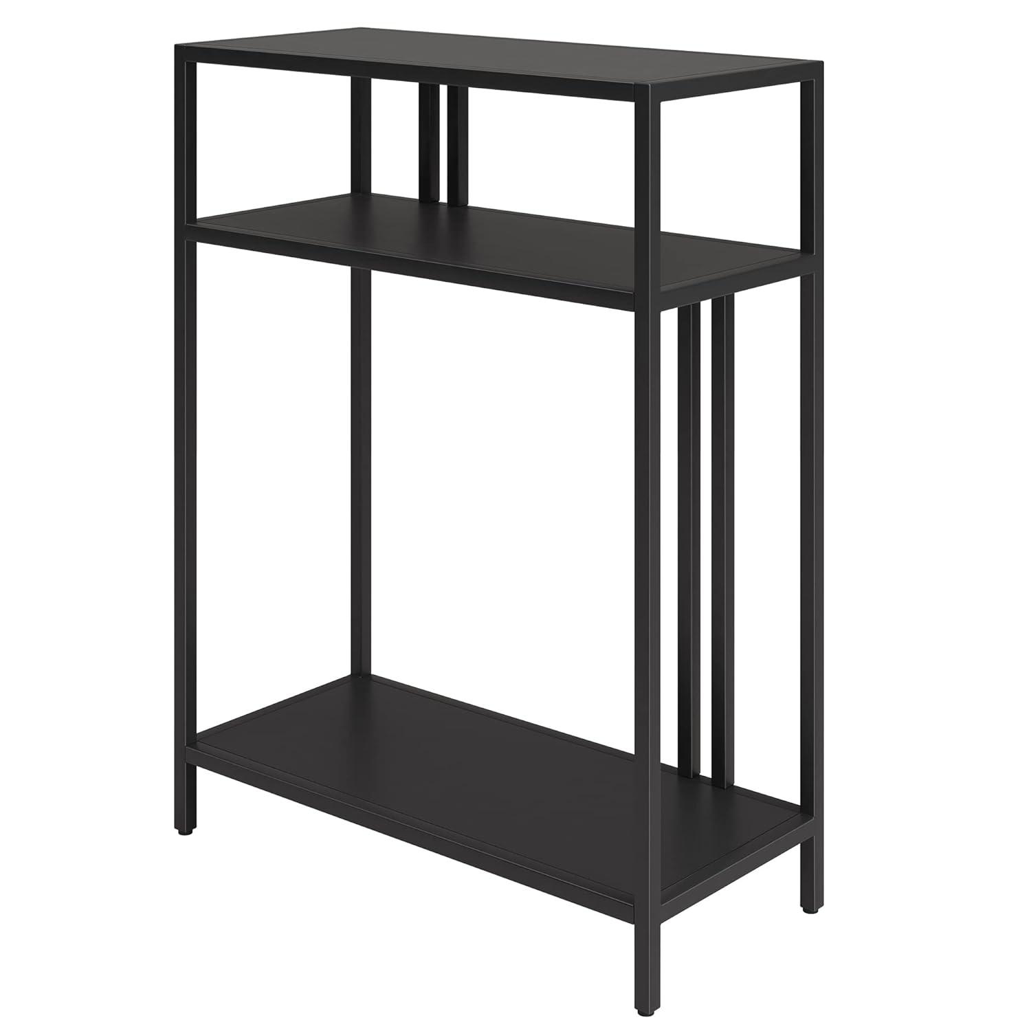 Evelyn&Zoe Cortland 22" Wide Rectangular Console Table with Metal Shelves, Blackened Bronze