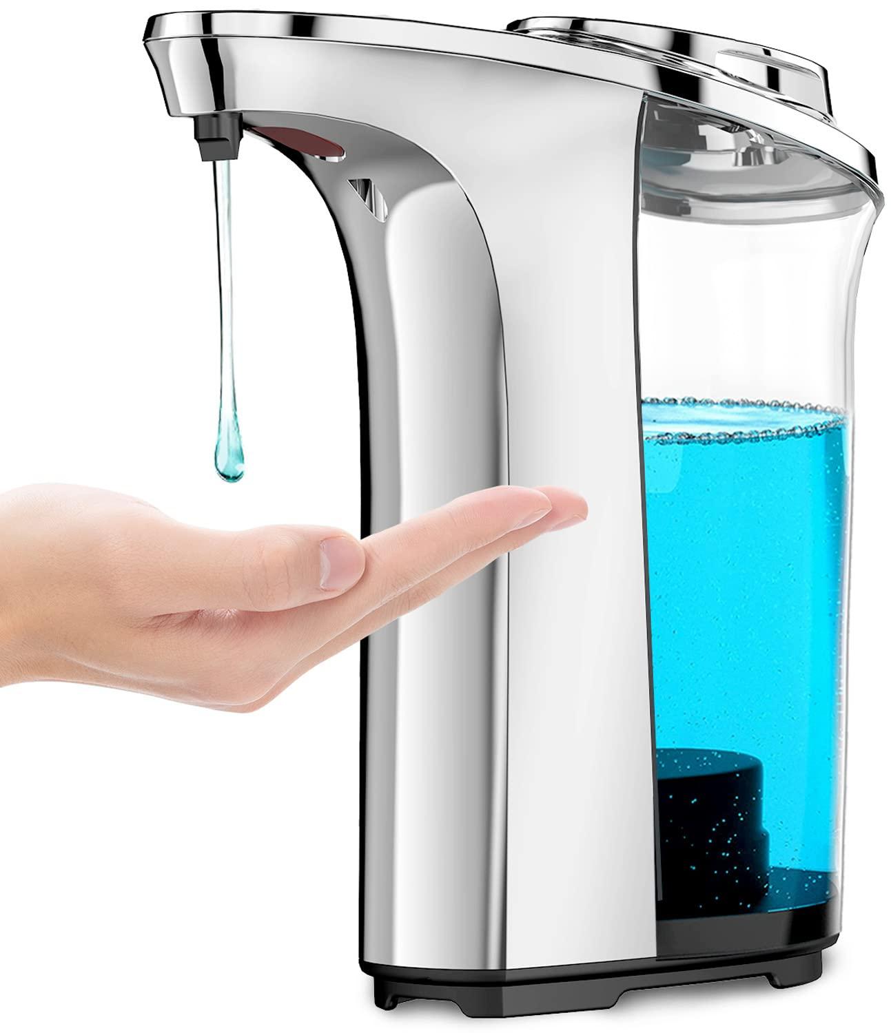 FKWin Automatic Soap Dispenser, Touchless Hand Soap Dispensers 17oz/500ml with 5 Adjustable Soap Levels, Kitchen Soap Dispensers, Liquid Hand Soap Dispenser Bathroom, Silver