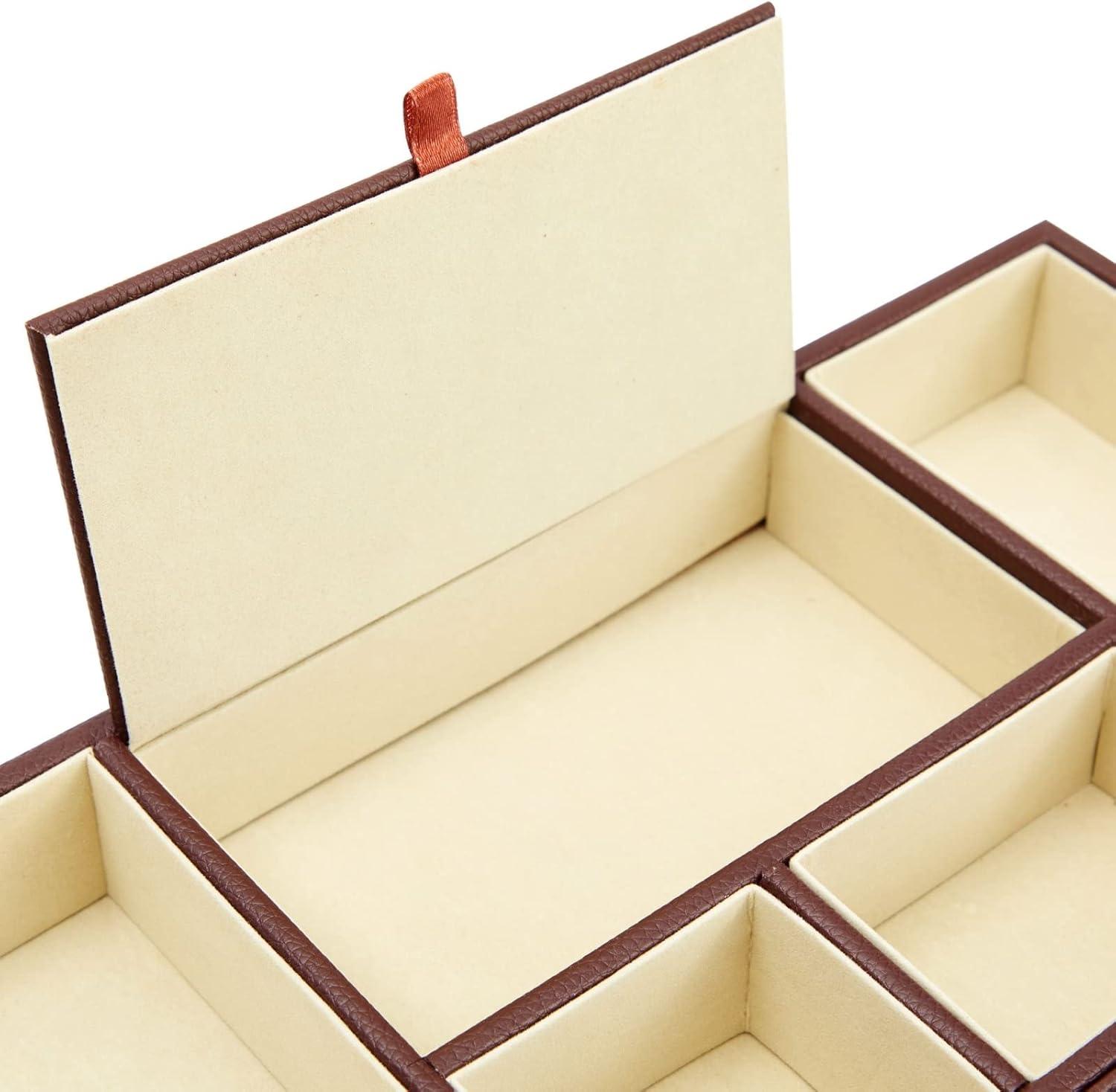 Juvale Leather Valet Catchall Tray for Men with 6 Compartments - Bedside Nightstand Organizer for Phones (Brown)