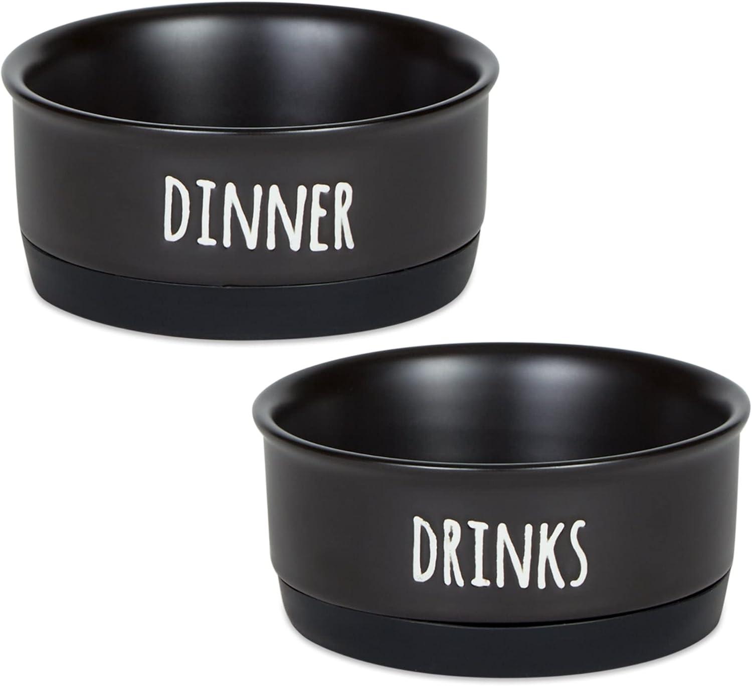 Bone Dry Ceramic Pet Bowls, Dishwasher & Microwave Safe, Small, 4.25x2", Black, 2 Count