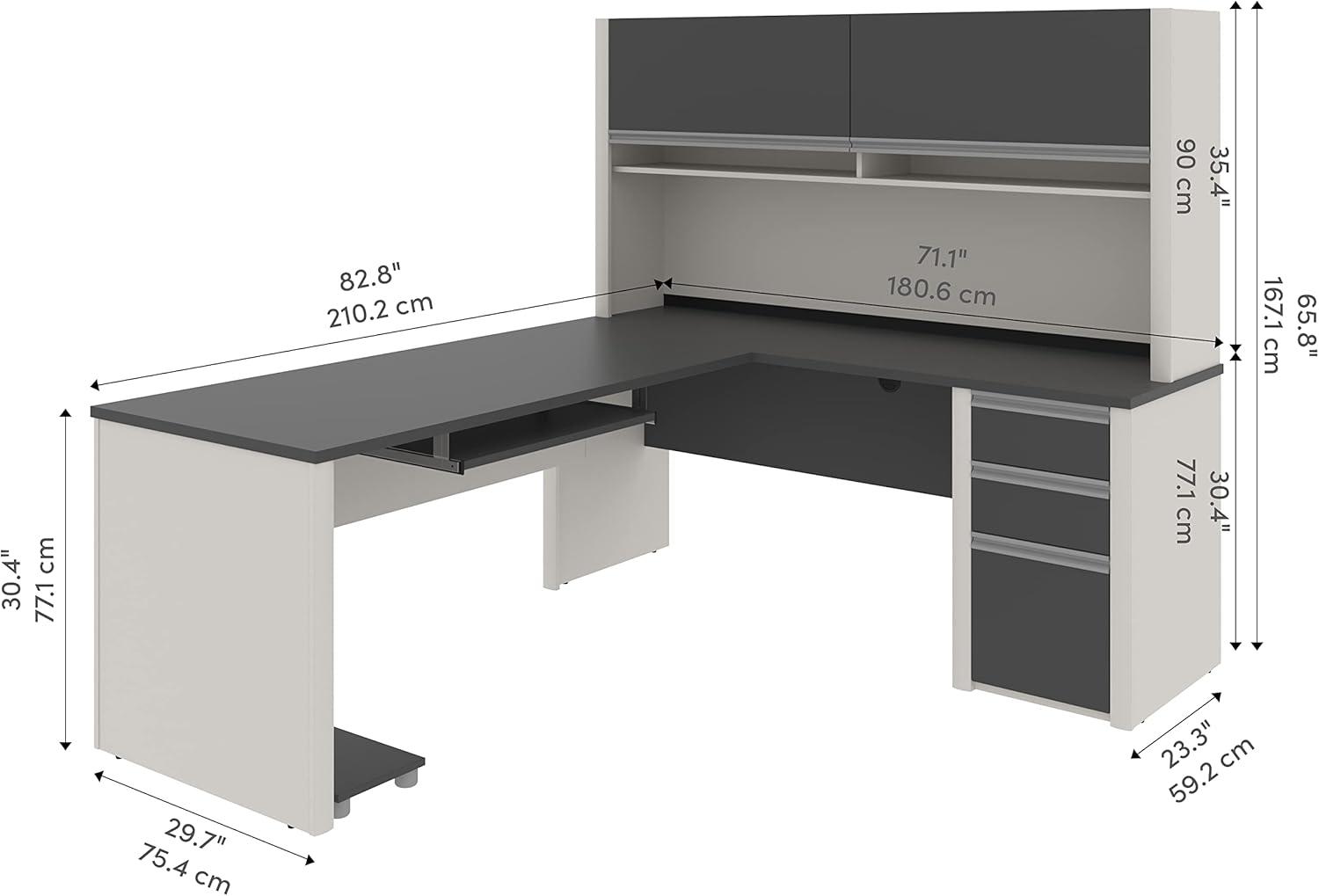 Bestar Connexion L-Shaped Workstation with Hutch, Multiple Colors