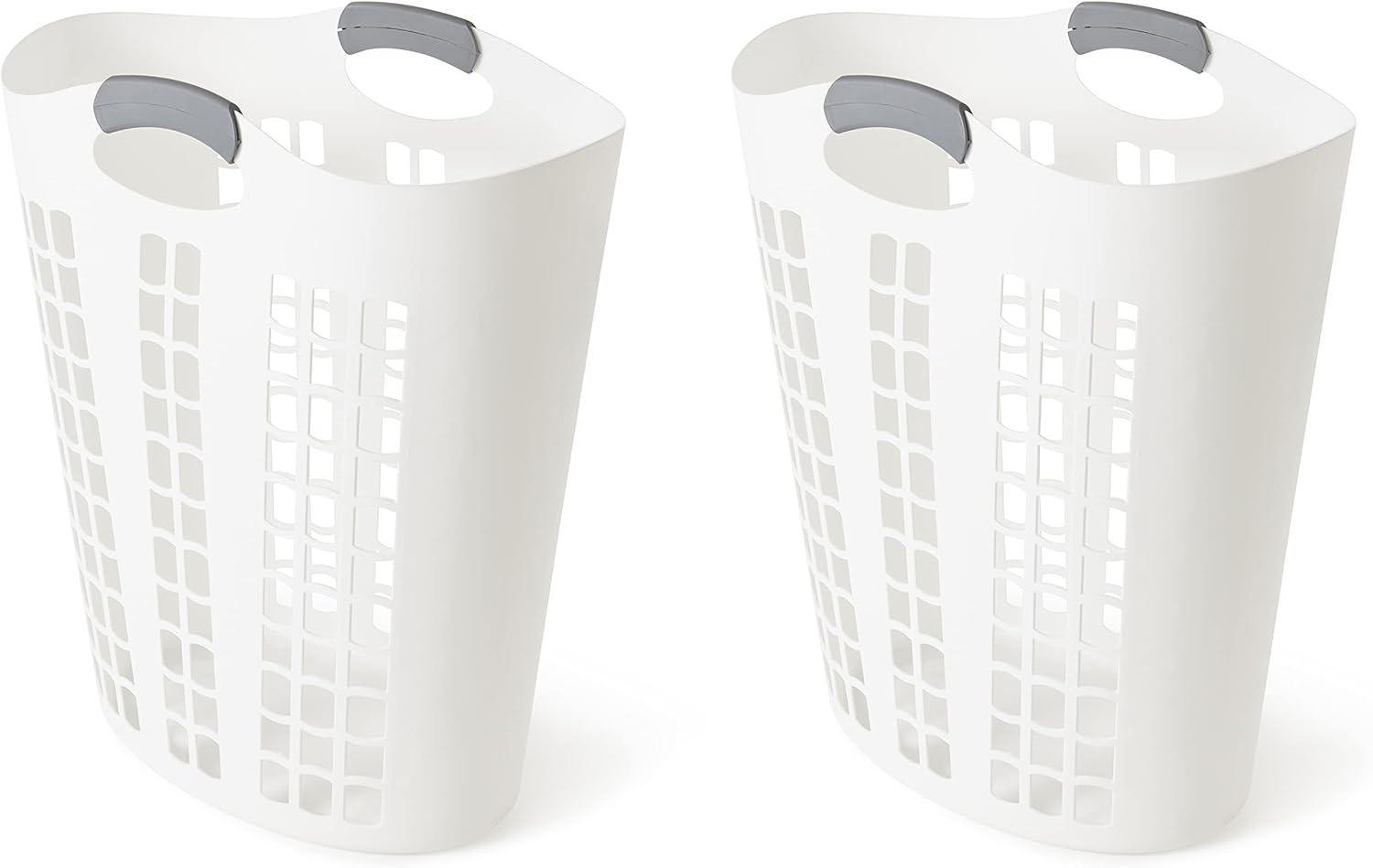 Gracious Living Gracious Living Easy Carry Flex 87 L Plastic Laundry Hamper, White (2 Pack) (Set of 2)