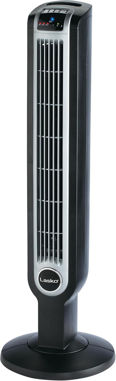 Lasko 36" Oscillating 3-Speed Tower Fan and Ionizer with Remote, Black, 2505, New
