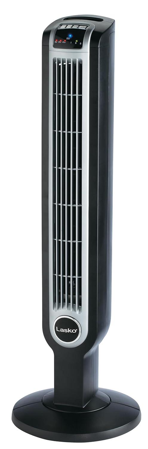 Lasko 36" Oscillating 3-Speed Tower Fan and Ionizer with Remote, Black, 2505, New