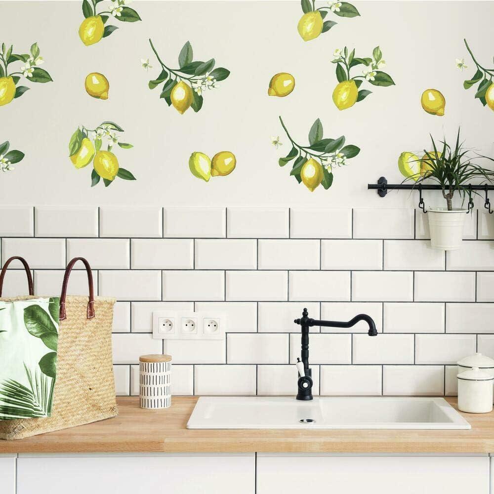 Lemon Peel and Stick Wall Decal Yellow/Green - RoomMates: Vinyl Self-Adhesive Modern Decor, 40pc