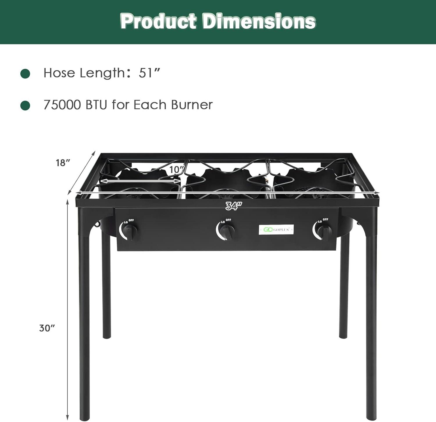 Black Cast Iron 3-Burner Portable Gas Cooker