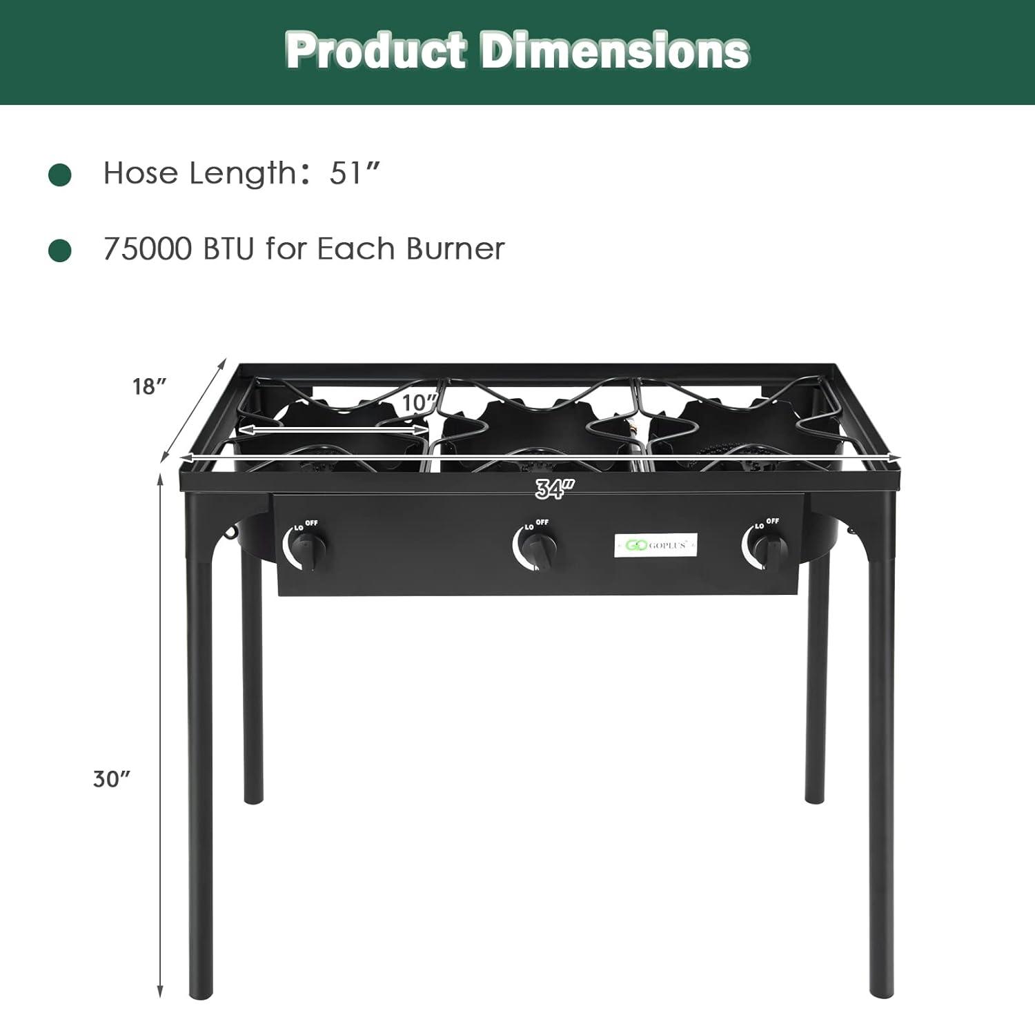 Costway Portable Propane 225,000-BTU 3 Burner Gas Cooker Outdoor Camp Stove BBQ