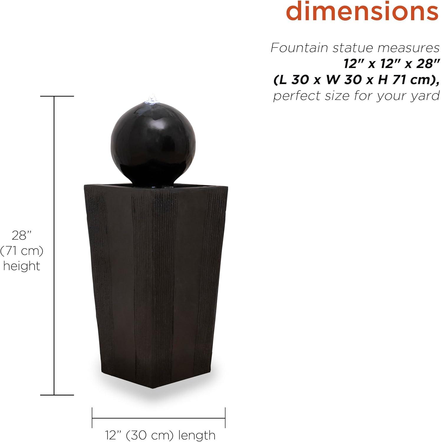 Black Polystone 33" Sphere Pedestal Water Fountain