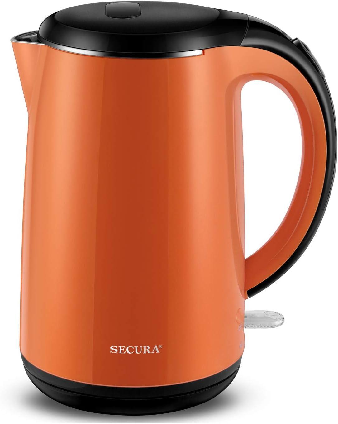 Secura SWK-1701DB The Original Stainless Steel Double Wall Electric Water Kettle 1.8 Quart, Orange (SWK-1701DO)