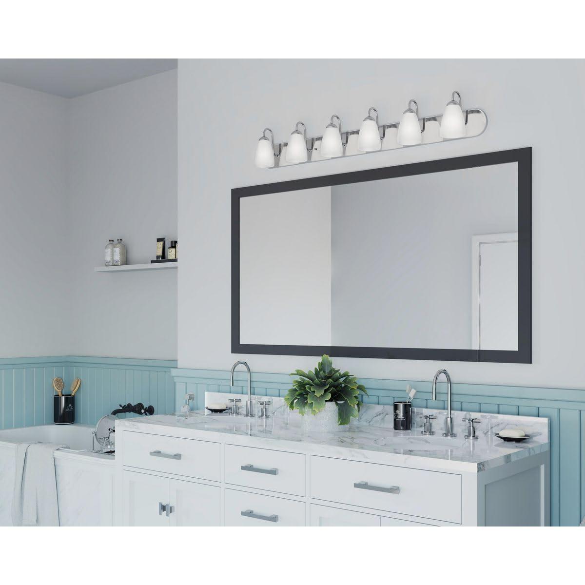 Progress Lighting Gather 6-Light Bath Bracket, Polished Chrome, Etched Glass Shades