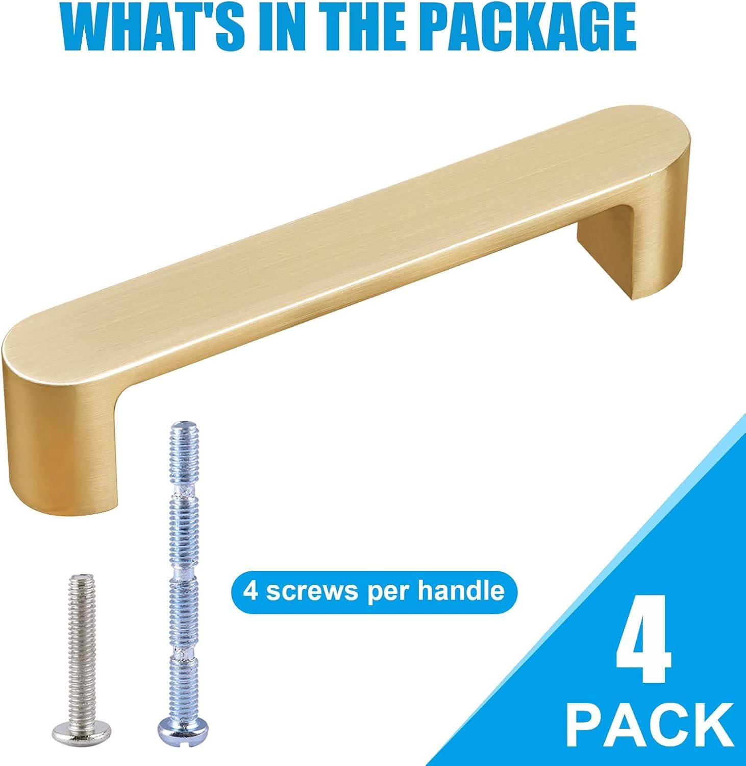 2 Pack Brushed Brass Cabinet Handles, 3-3/4" Hole Centers Drawer Pulls Solid Zinc Alloy Cabinet Pulls Furniture Kitchen Cupboard Hardware