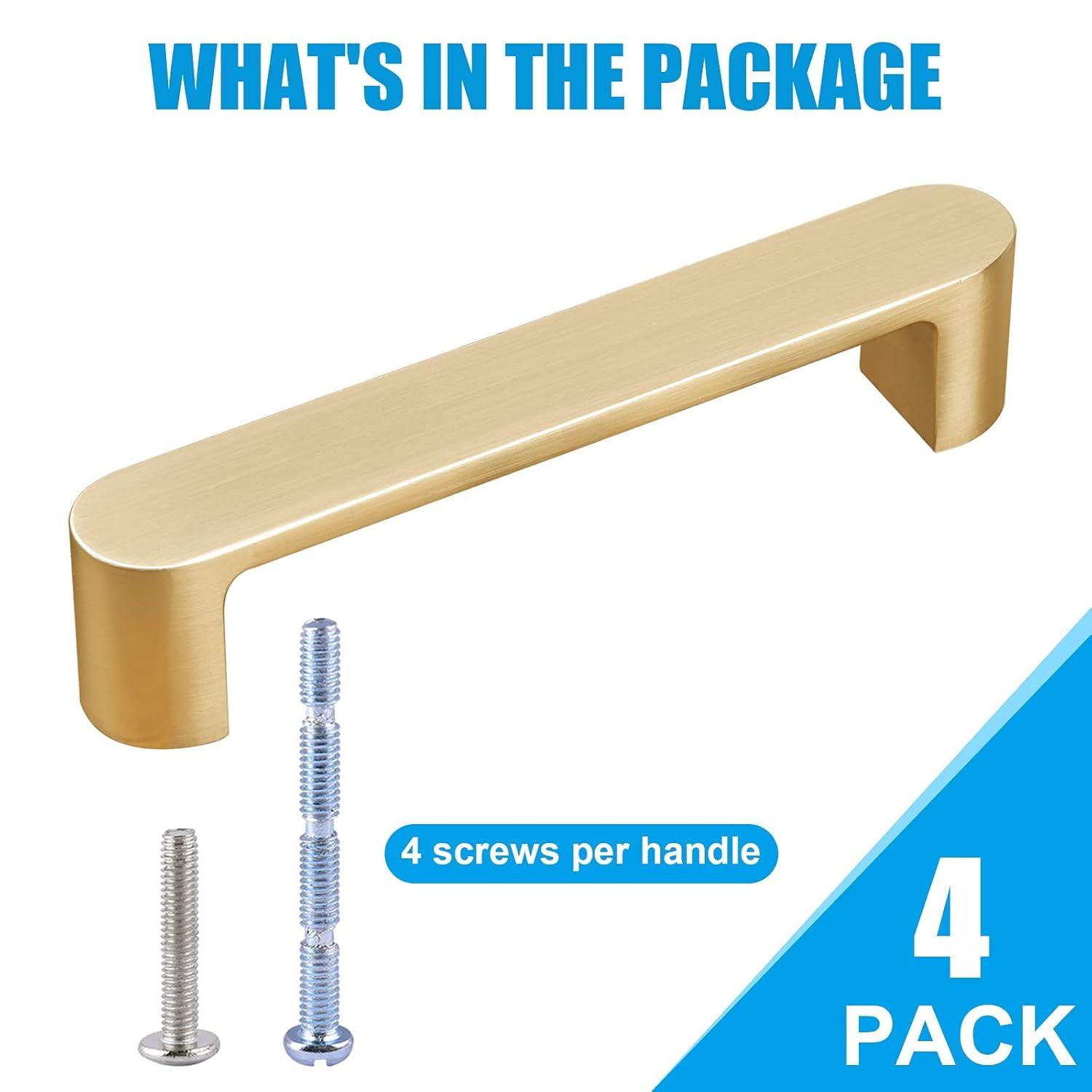 2 Pack Brushed Brass Cabinet Handles, 3-3/4" Hole Centers Drawer Pulls Solid Zinc Alloy Cabinet Pulls Furniture Kitchen Cupboard Hardware