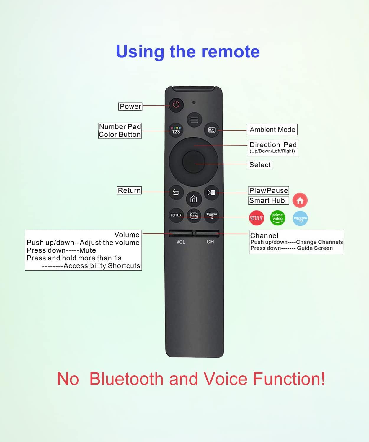 Replacement Remote Control for Samsung Smart-TV LCD LED UHD QLED TVs, with Netflix, Prime Video Buttons