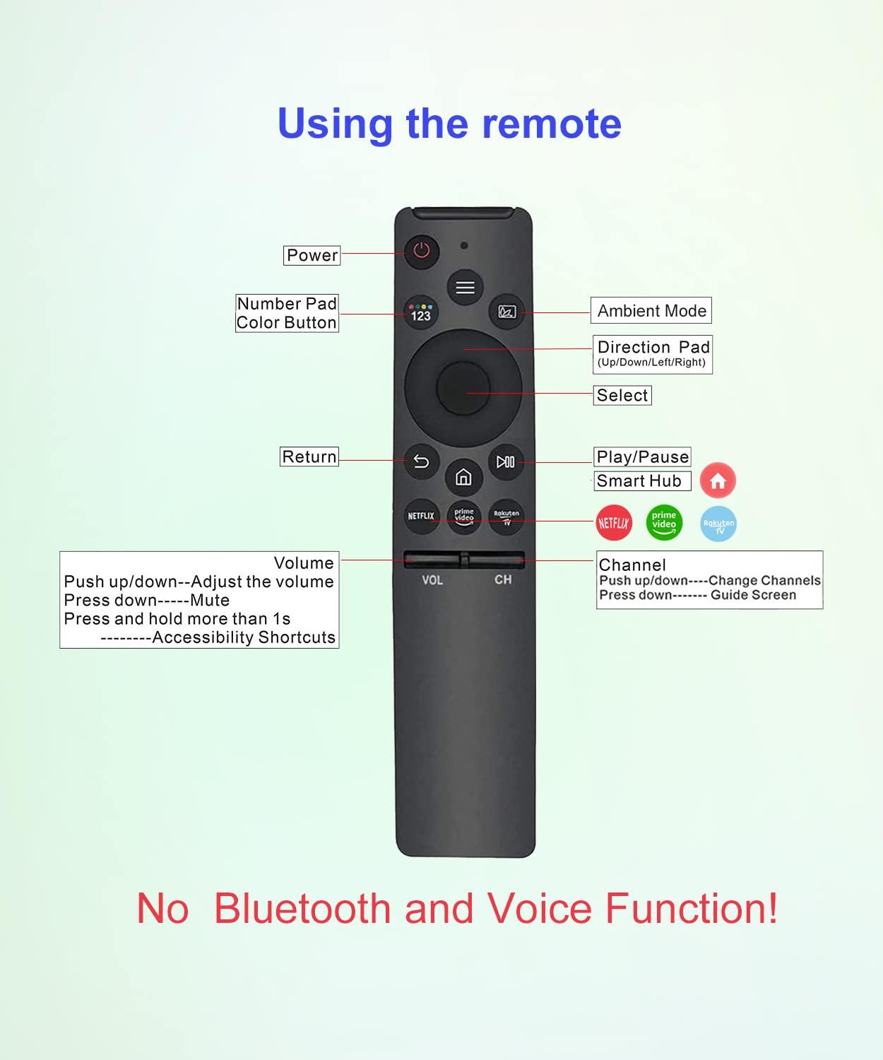 Replacement Remote Control for Samsung Smart-TV LCD LED UHD QLED TVs, with Netflix, Prime Video Buttons